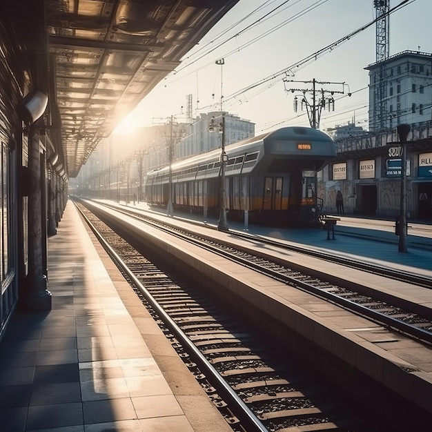 una estación de tren con un tren en las vías