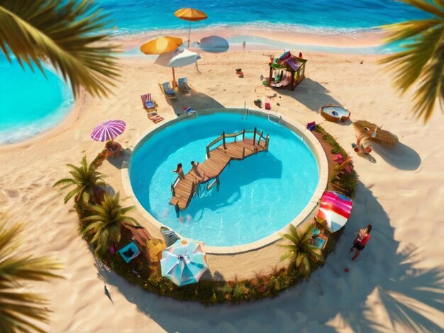 Estación de vacaciones tropicales de verano playa de fiesta en la piscina