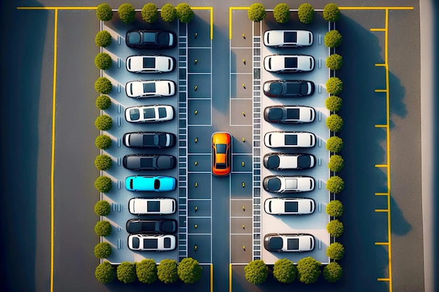 Estacionamento cercado para carros em frente ao estacionamento com vista aérea do centro de calçados