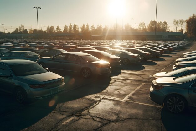 Estacionamento no final do dia, rede neural de inventário de revendedores de automóveis gerada por ai