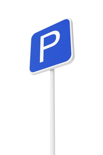 Estacionamento Road Traffic Sign em um fundo branco. Renderização 3D