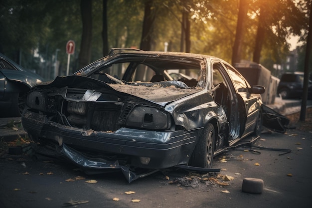 Estacionamiento de automóvil abandonado estrellado Generar Ai