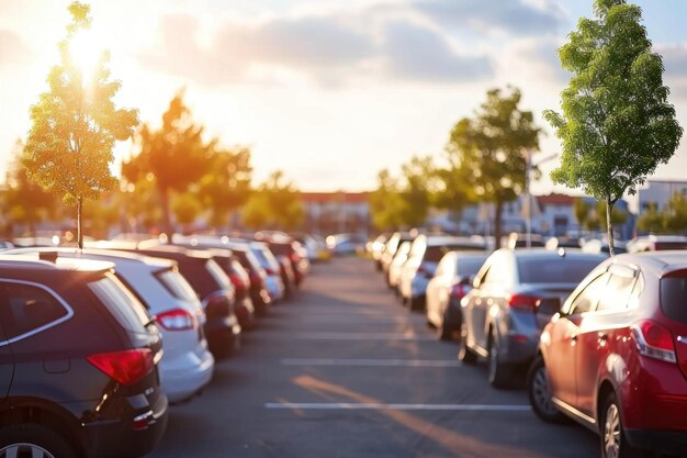 Foto un estacionamiento con muchos coches y un árbol en el medio