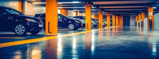 Estacionamiento subterráneo en la zona industrial de la pancarta de la ciudad con espacio de copia hecho con IA generativa