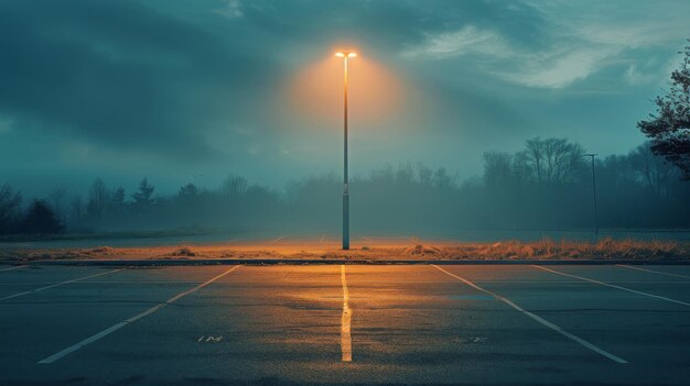 Un estacionamiento vacío con una farola