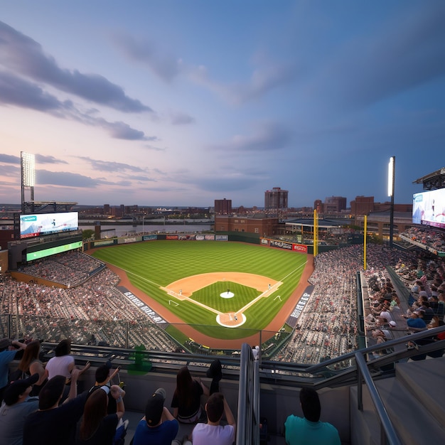 Un estadio de béisbol con un marcador