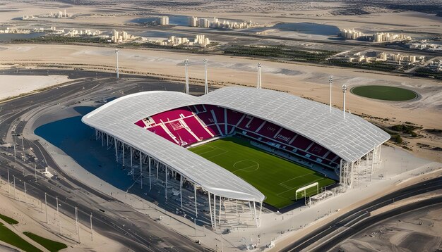 un estadio con un campo de fútbol en el fondo