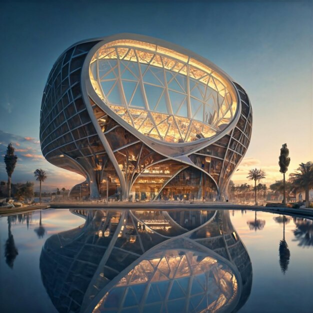 Un estadio caro que está en los Emiratos Árabes Unidos el estadio está al lado de la ciudad la vista exterior del estadio