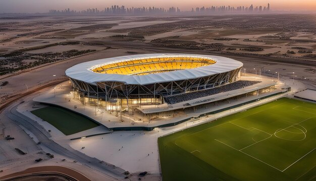 un estadio con una ciudad en el fondo