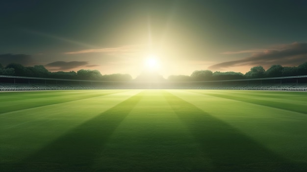 Estadio de críquet con luces y destellos IA generativa