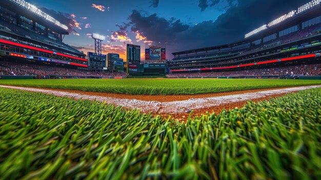 Estádio de basebol com gramado verde