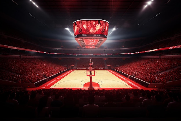 Foto estádio de basquete profissional feito em 3d com multidão animada