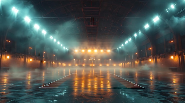 Estádio de basquetebol vazio Estádio de desporto iluminação dramática