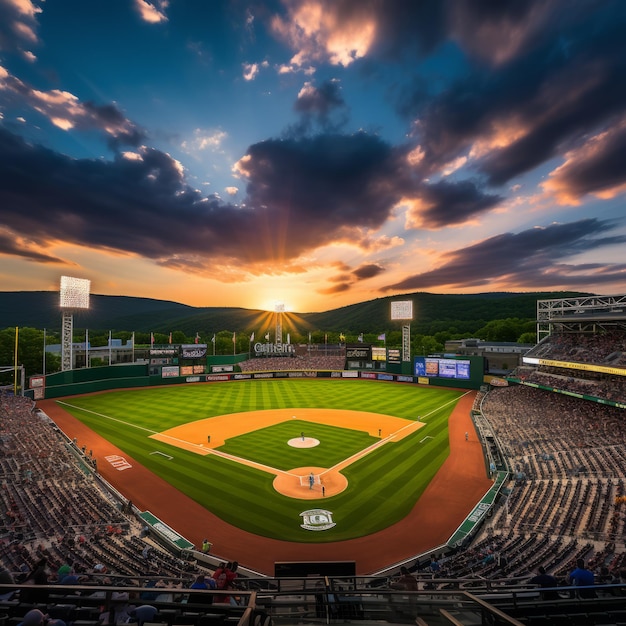 Estádio de beisebol ao pôr-do-sol