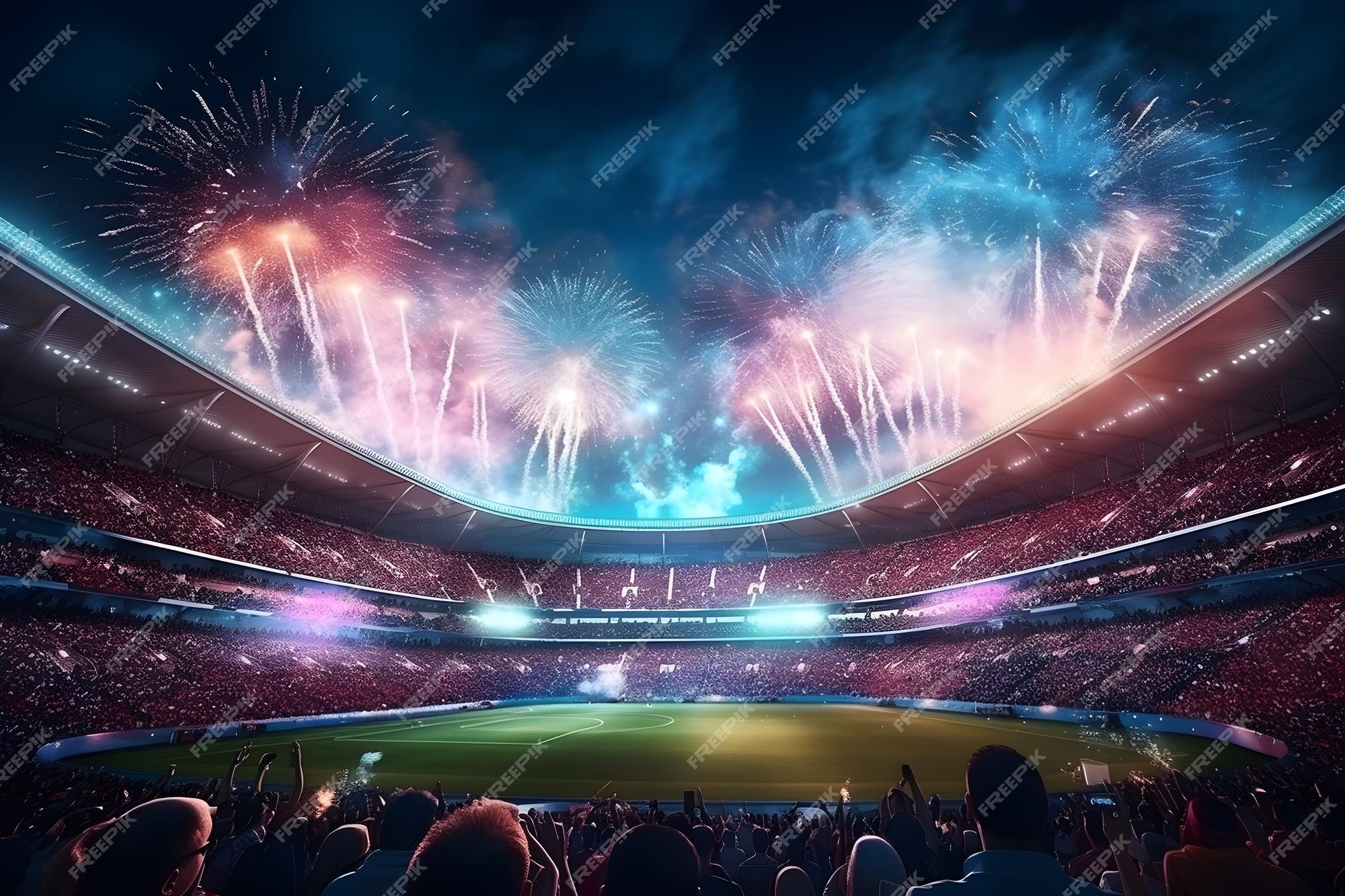 Fogos-de-artifício Sobre O Estádio De Futebol Como O Jogo Final Da