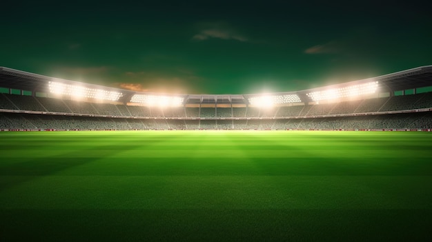 Estádio de críquete com luzes e flashes IA generativa