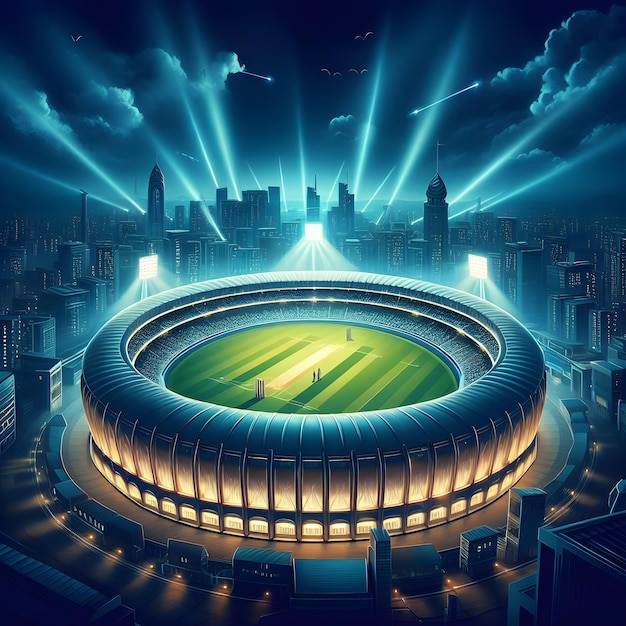 Estádio de críquete com spotlight