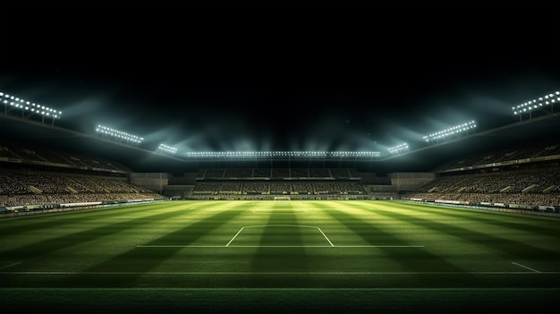 Estádio de futebol à noite com luzes brilhantes