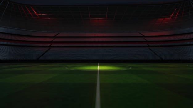 Estádio de futebol à noite. um estádio imaginário é modelado e renderizado, ilustração 3d