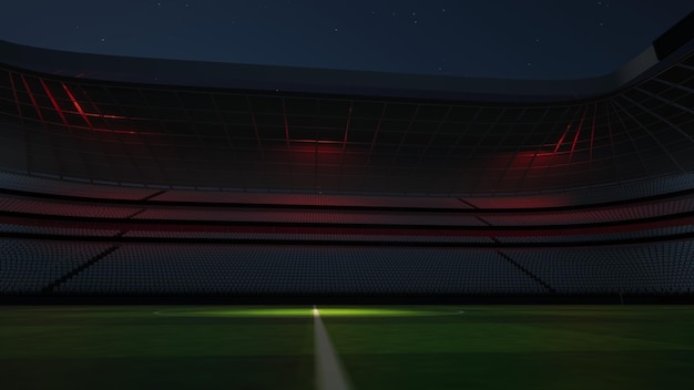 Estádio de futebol à noite. um estádio imaginário é modelado e renderizado, ilustração 3d