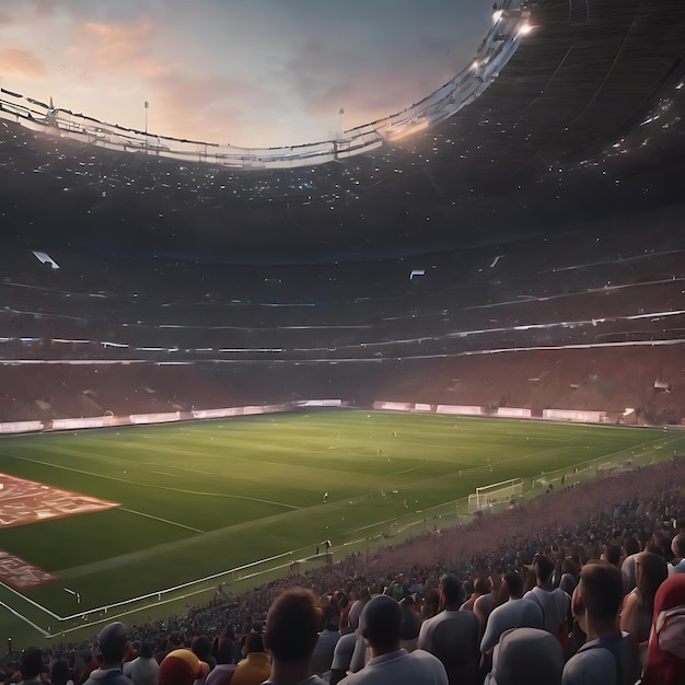 Estádio de futebol com as arquibancadas cheias de fãs esperando o jogo da noite