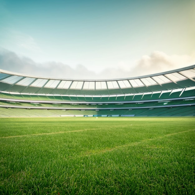 Estádio de futebol com campo verde Generative AI