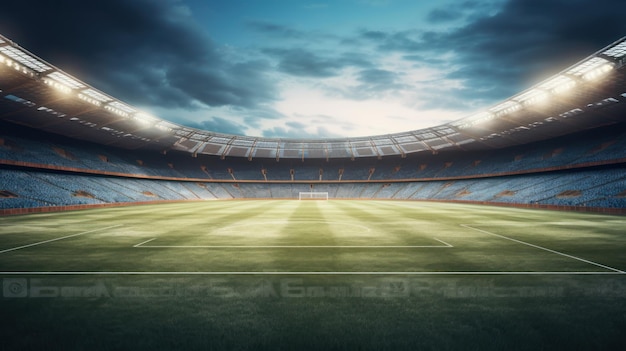 Estádio de futebol com céu azul e nuvens