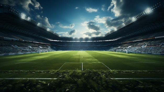 Foto estádio de futebol com céu azul