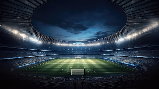 estádio de futebol com luz acesa