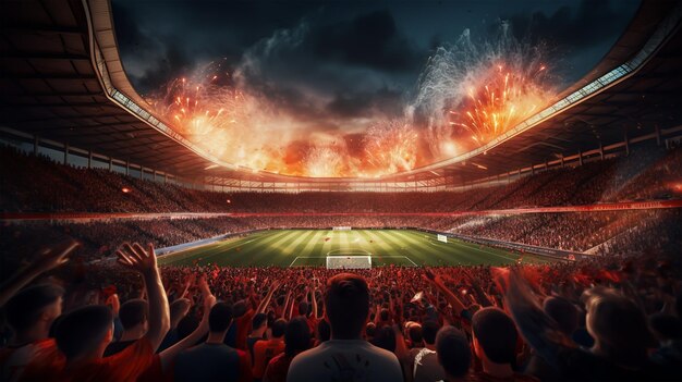 Fogos-de-artifício Sobre O Estádio De Futebol Como O Jogo Final Da