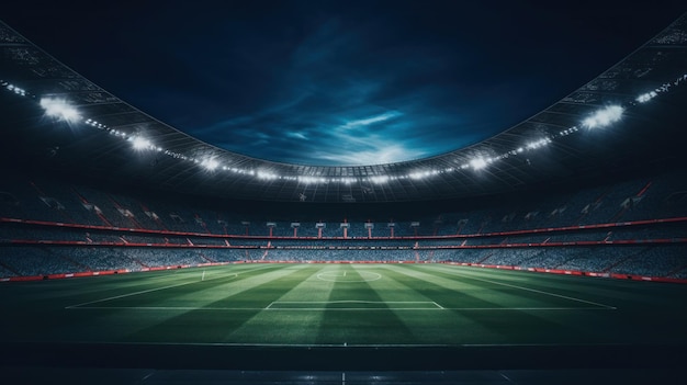 Estádio de futebol dentro à noite com luzes Pós-produção