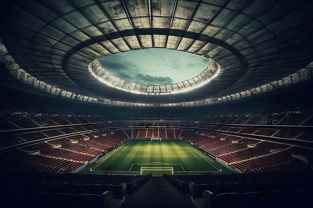 Foto estádio de futebol estádio de futebol vazio vista de grande angular dos assentos superiores