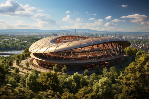 Estádio de futebol futurista moderno no parque da cidade