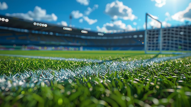 Foto estádio de futebol post de gol em vista profundidade do campo