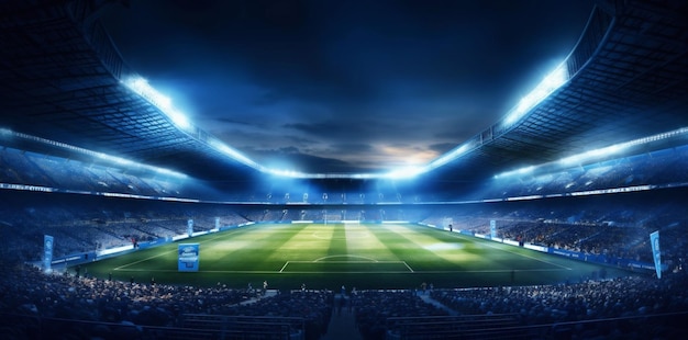 Estádio de gol verde luz jogo de futebol esporte futebol arena mundo IA generativa