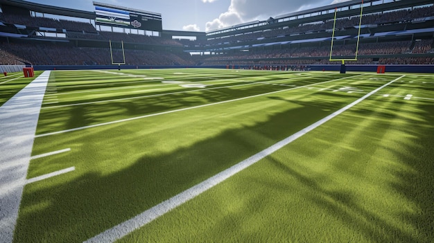 Estadio de fútbol americano con campo verde y asientos vacíos