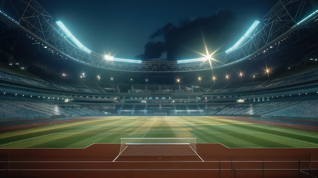 Estadio de fútbol arena para el partido con reflector Fútbol deporte fondo campo de hierba verde para el partido de campeón de la competencia