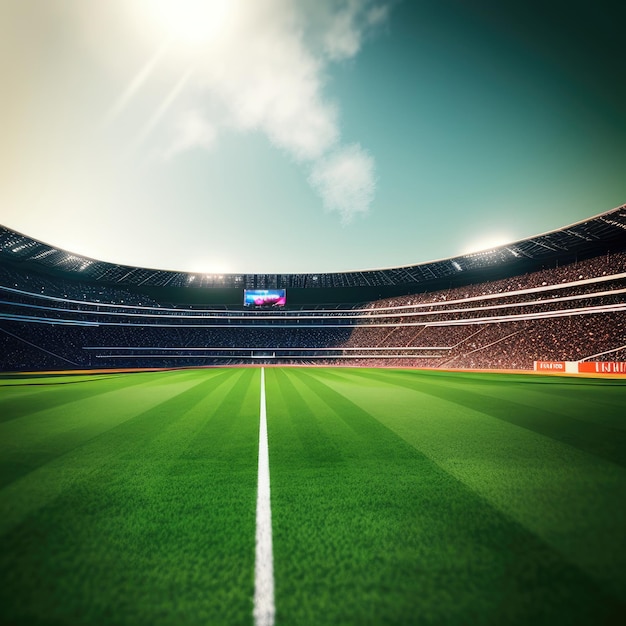 Estadio de fútbol con campo verde IA generativa