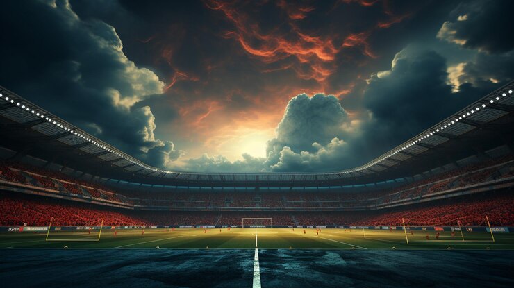 estadio de fútbol con cielo azul