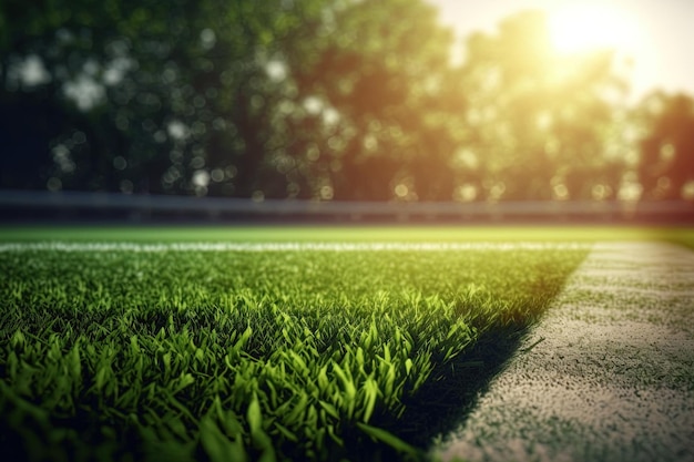 En un estadio de fútbol en un día soleado, la hierba