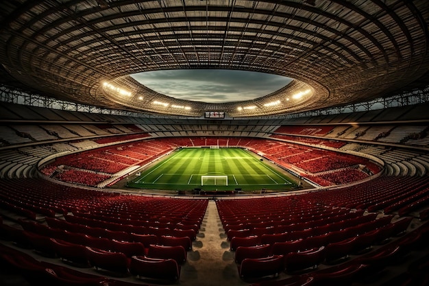 Estadio de fútbol estadio de fútbol vacío vista gran angular desde los asientos superiores
