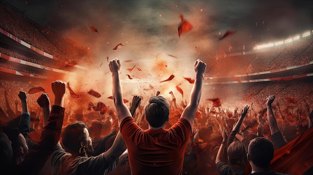 Estadio de fútbol en imagen 3D de aficionados al fútbol aplaudiendo