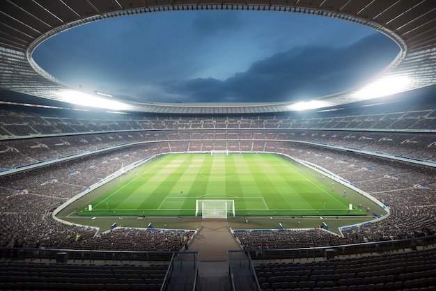 Foto un estadio de fútbol con luces generativas ai