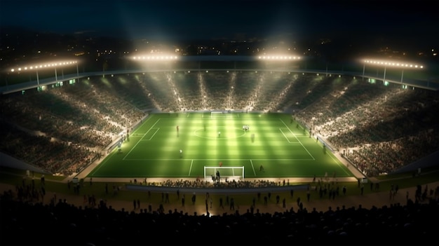 Estadio de fútbol de noche con luces brillantes