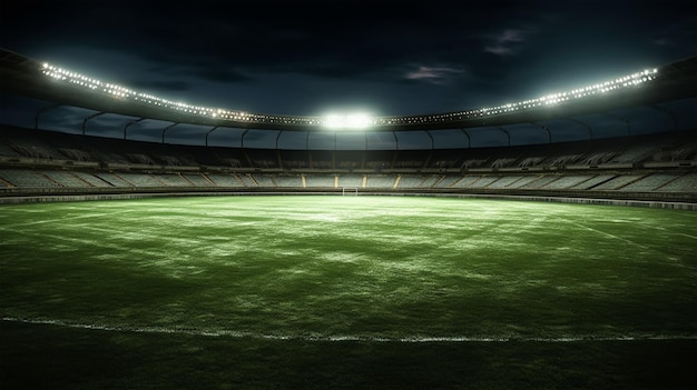 Estadio de fútbol de noche con luces brillantes