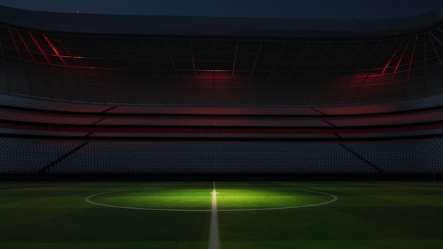 Estadio de fútbol por la noche. Se modela y renderiza un estadio imaginario, ilustración 3d