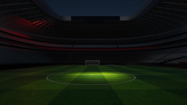 Foto estadio de fútbol por la noche. se modela y renderiza un estadio imaginario, ilustración 3d