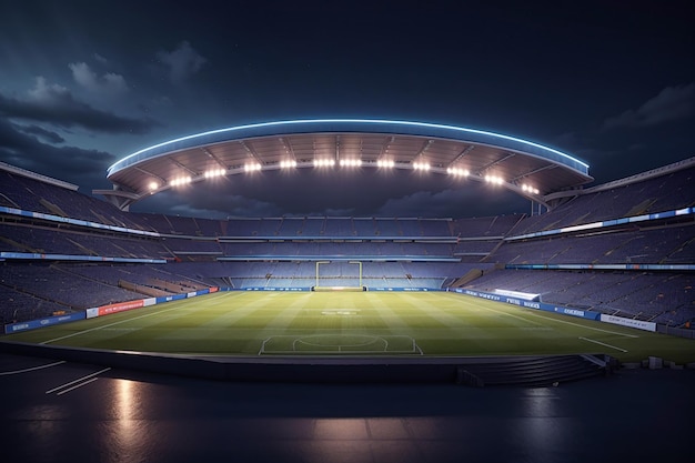 Estadio de fútbol por la noche vista superior de un estadio de fútbol por la noche con las luces en renderización 3D