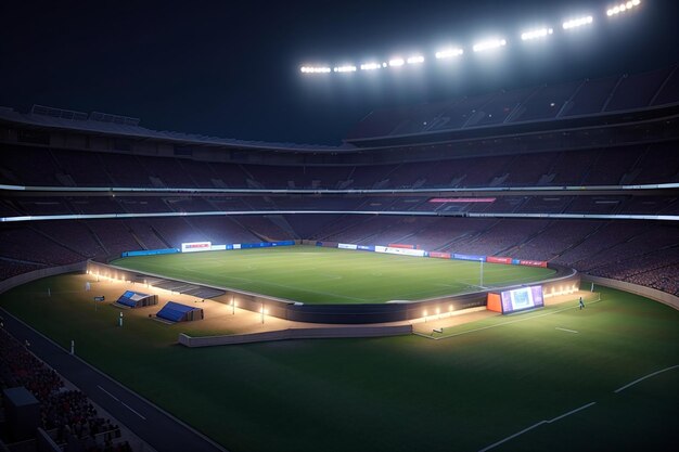 Estadio de fútbol por la noche vista superior de un estadio de fútbol por la noche con las luces en renderización 3D