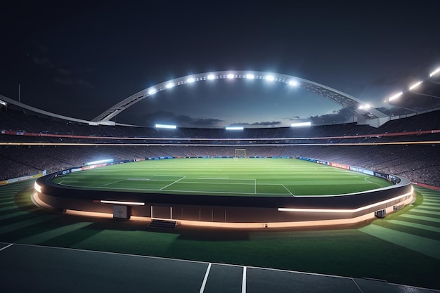 Estadio de fútbol por la noche vista superior de un estadio de fútbol por la noche con las luces en renderización 3D